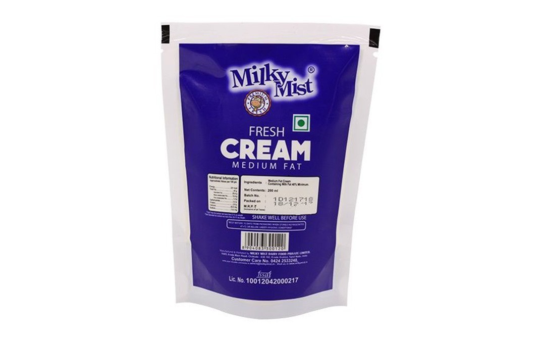 Milky Mist Fresh Cream Medium Fat    Pack  200 millilitre